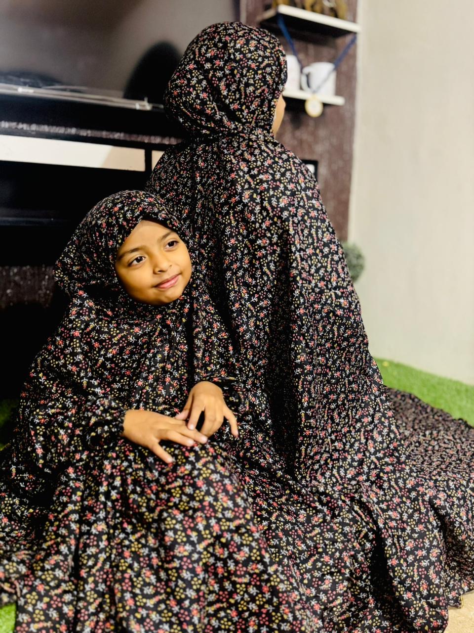 NAMAZ CHADDAR WITH SLEEVES - MOTHER DAUGHTER DUO - BLACK GALAXY