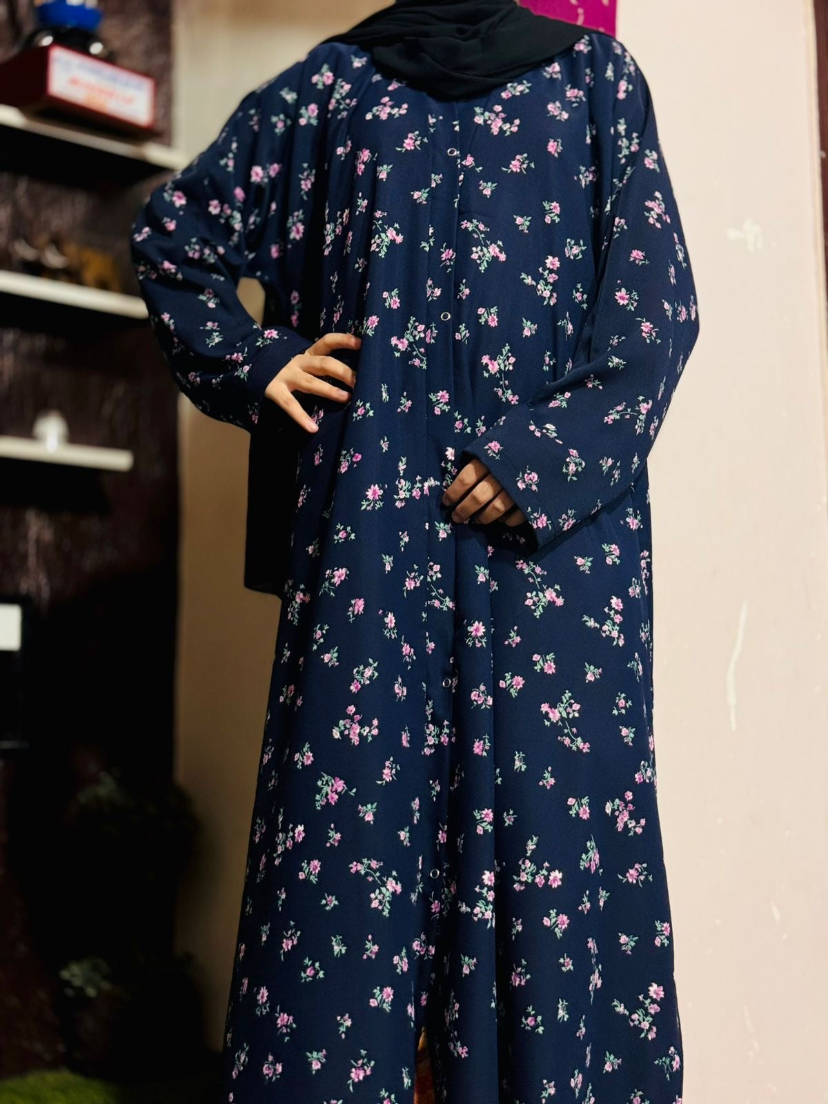 Adults Printed Abaya Front Open Style - ND 2