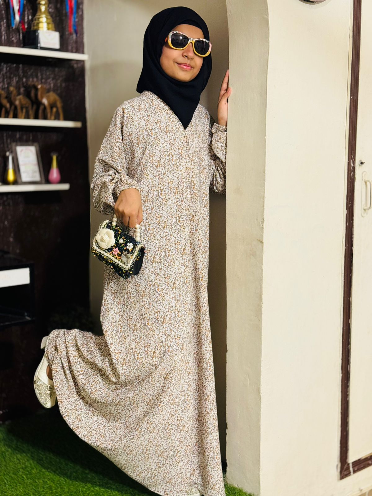 Kids Abaya Front Open Style - Soft Art