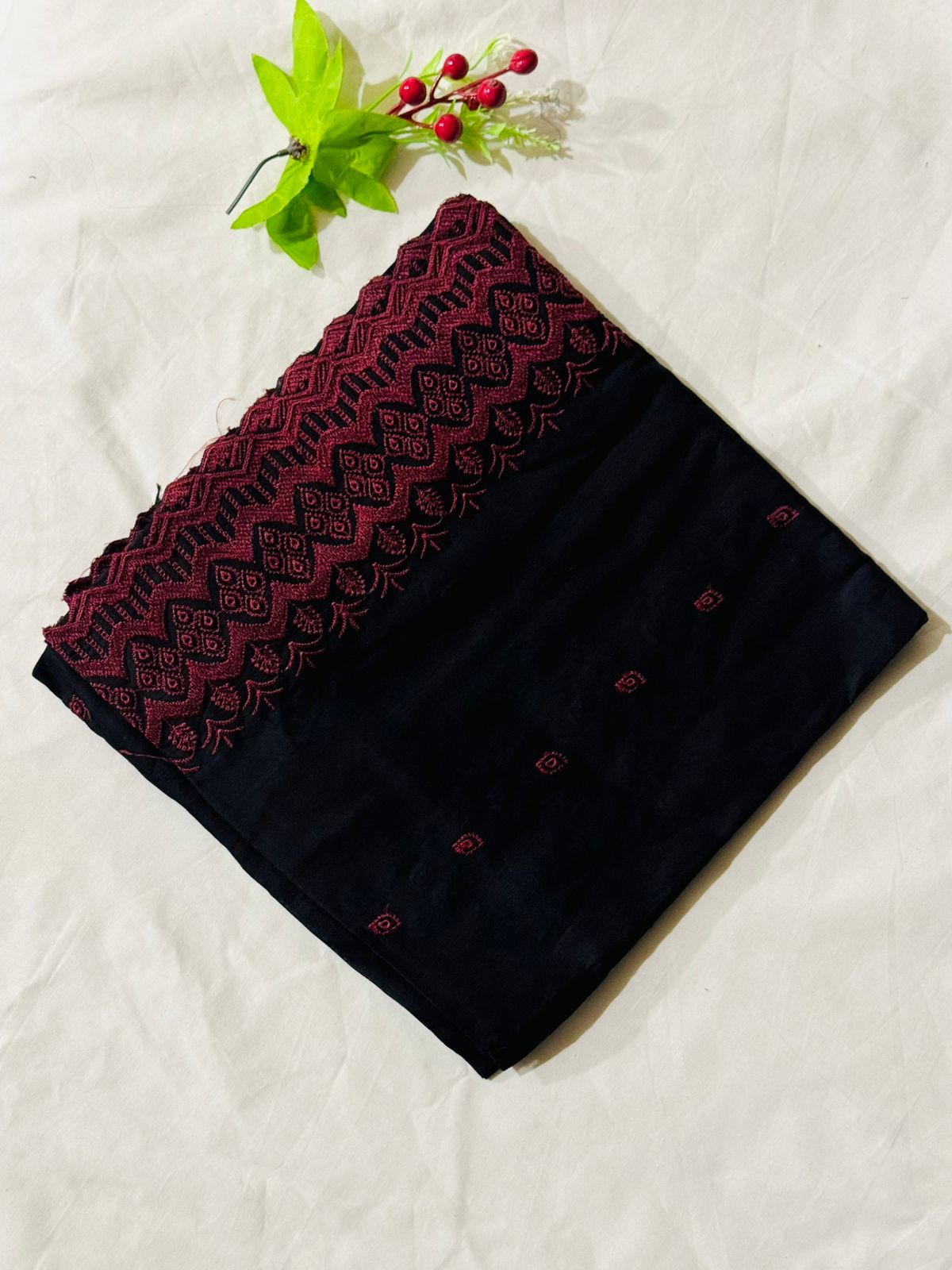 Premium Quality Lawn Chaddar with Embroidery - MAROON BORDER