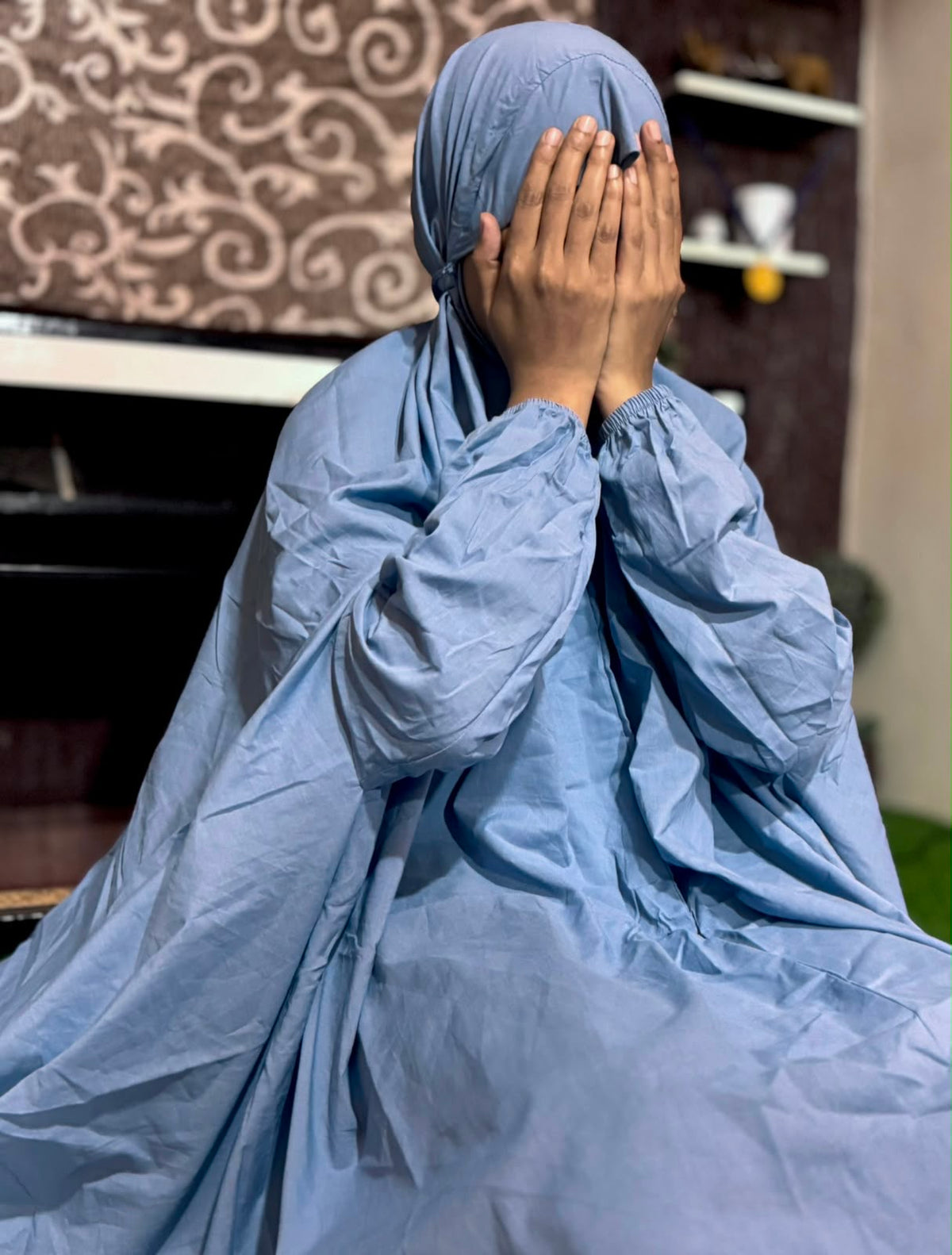ADULTS PURE LAWN NAMAZ CHADDAR WITH SLEEVES - BABY BLUE - STANDARD SIZE