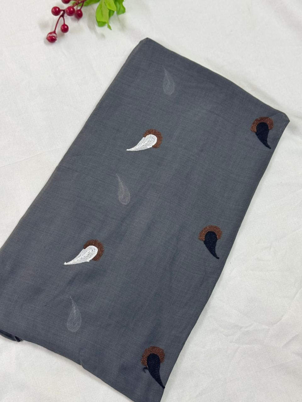 Cone Embroidery Lawn Scarf - Dark Grey