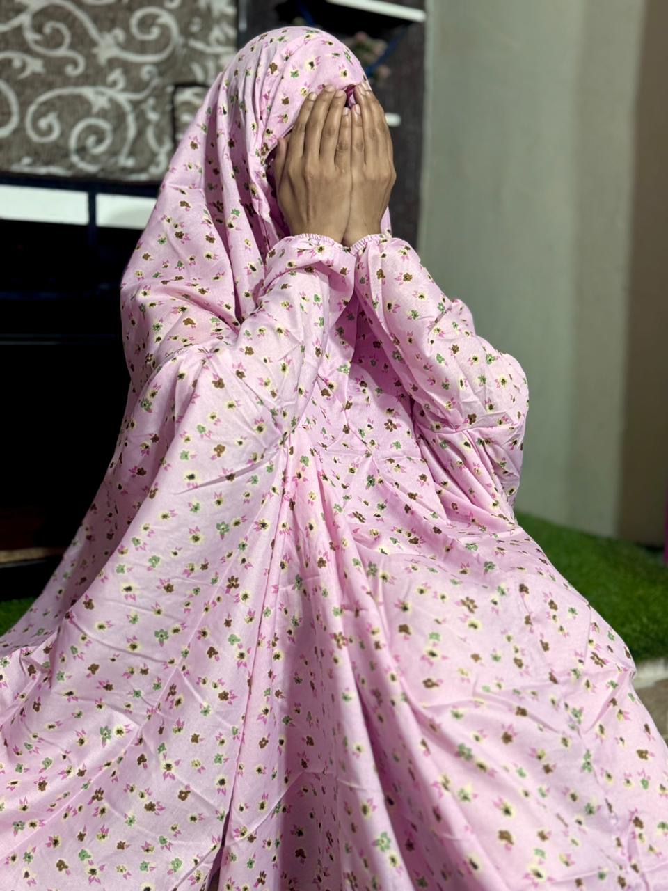 NAMAZ CHADDAR WITH SLEEVES N NIQAB - MUBARAK FLORAL PINK - LARGE