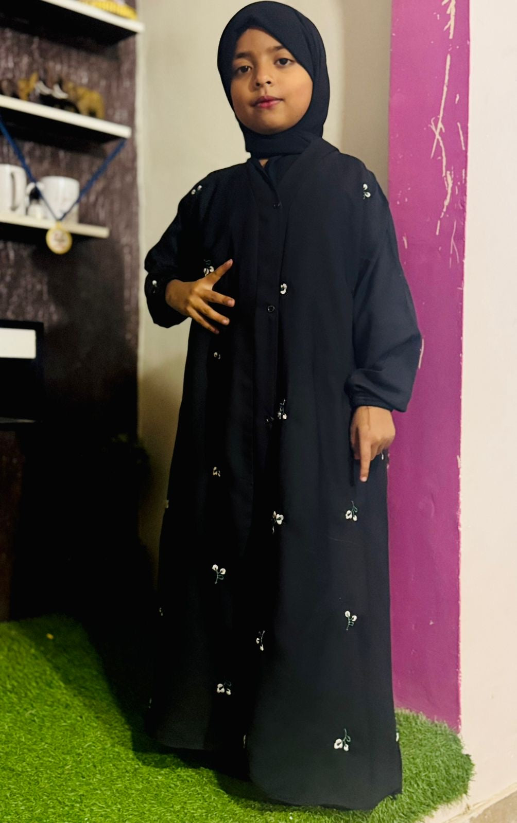 Kids Embroidery Abaya Front Open Style - Twin Tulips