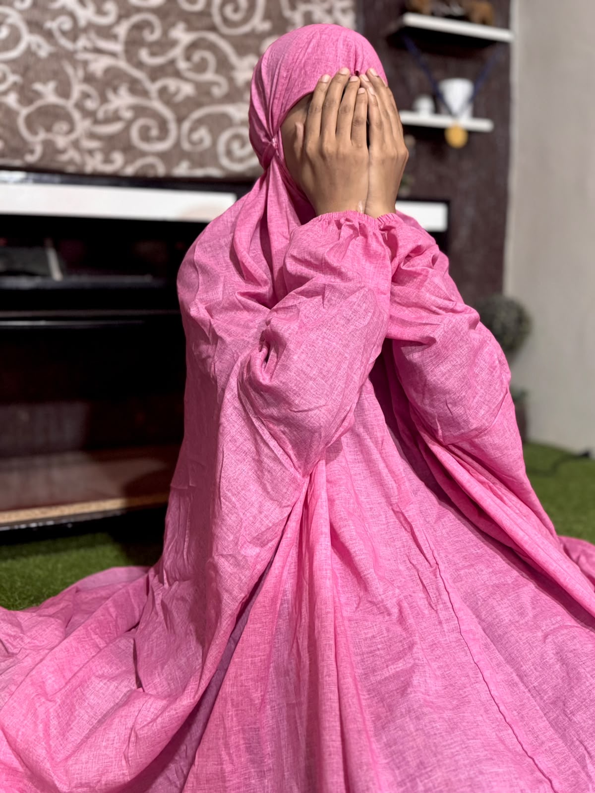 ADULTS PURE LAWN NAMAZ CHADDAR WITH SLEEVES - SLUB PINK - STANDARD SIZE