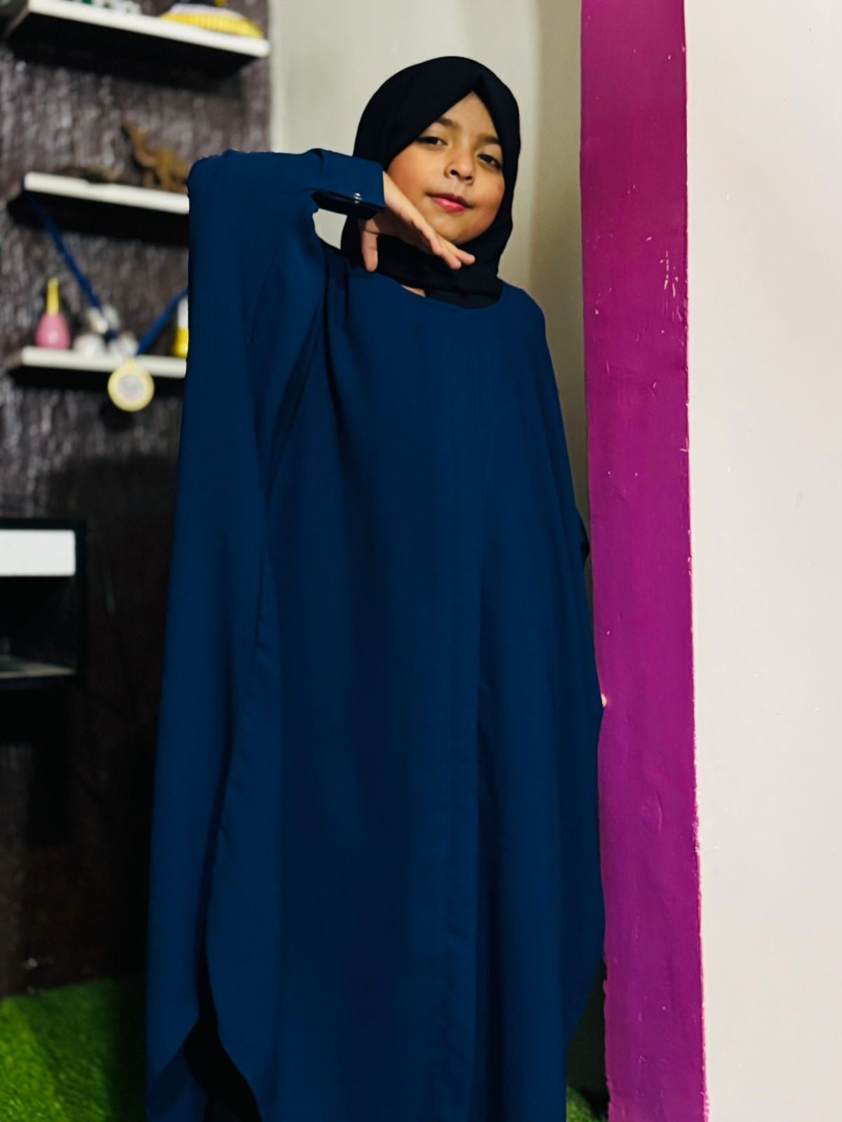 Kids Kaaftan Abaya Front Open Style - Navy