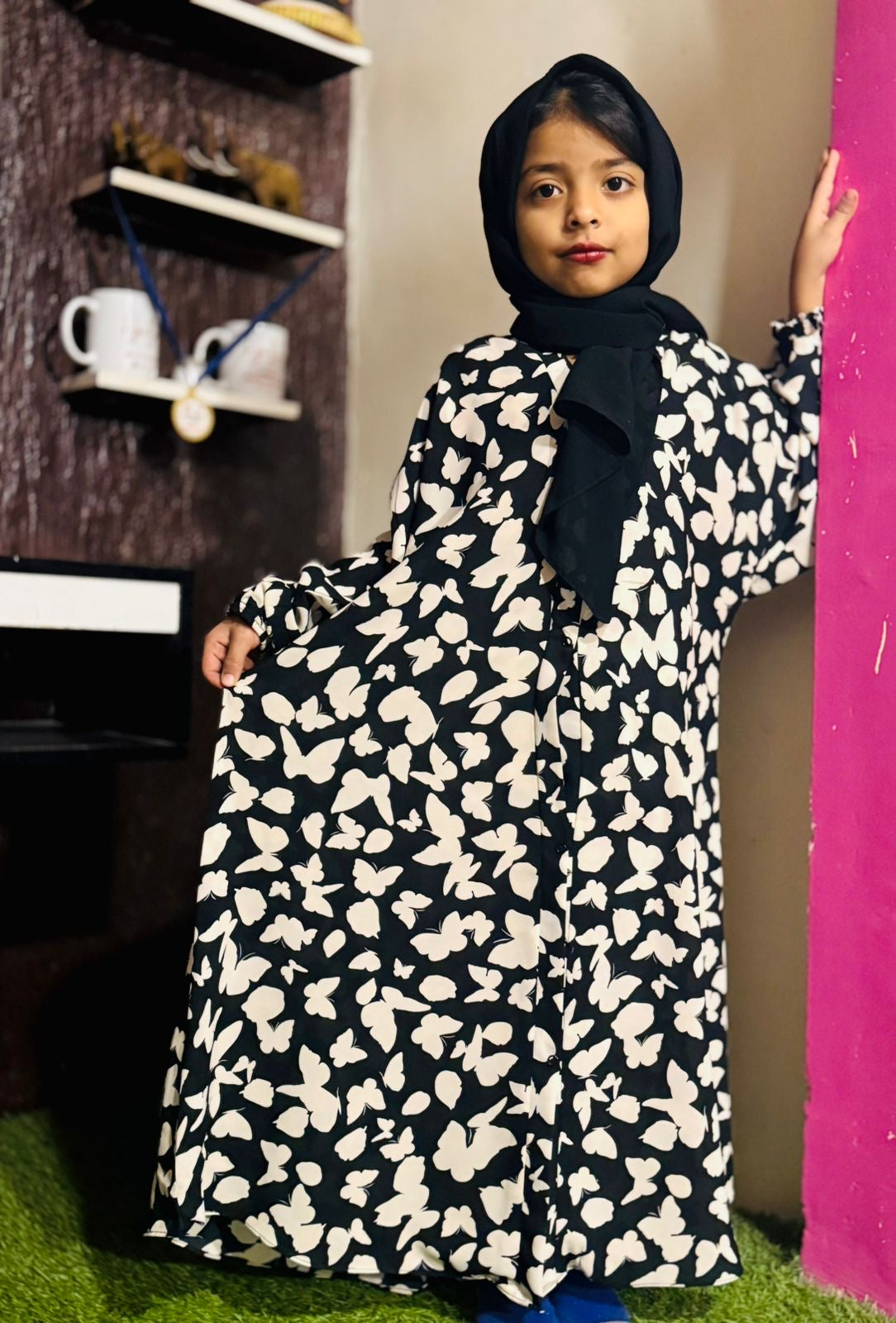 Kids Abaya Front Open Style - Butterfly Bliss