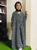 Kids Abaya Front Open Style - Black Mini Flowers
