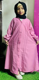 Kids Fashion Abaya Front Open Style - Pink with Pleates n Lace