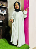 Kids Fashion Abaya Front Open Style - IceGreen with Pleates