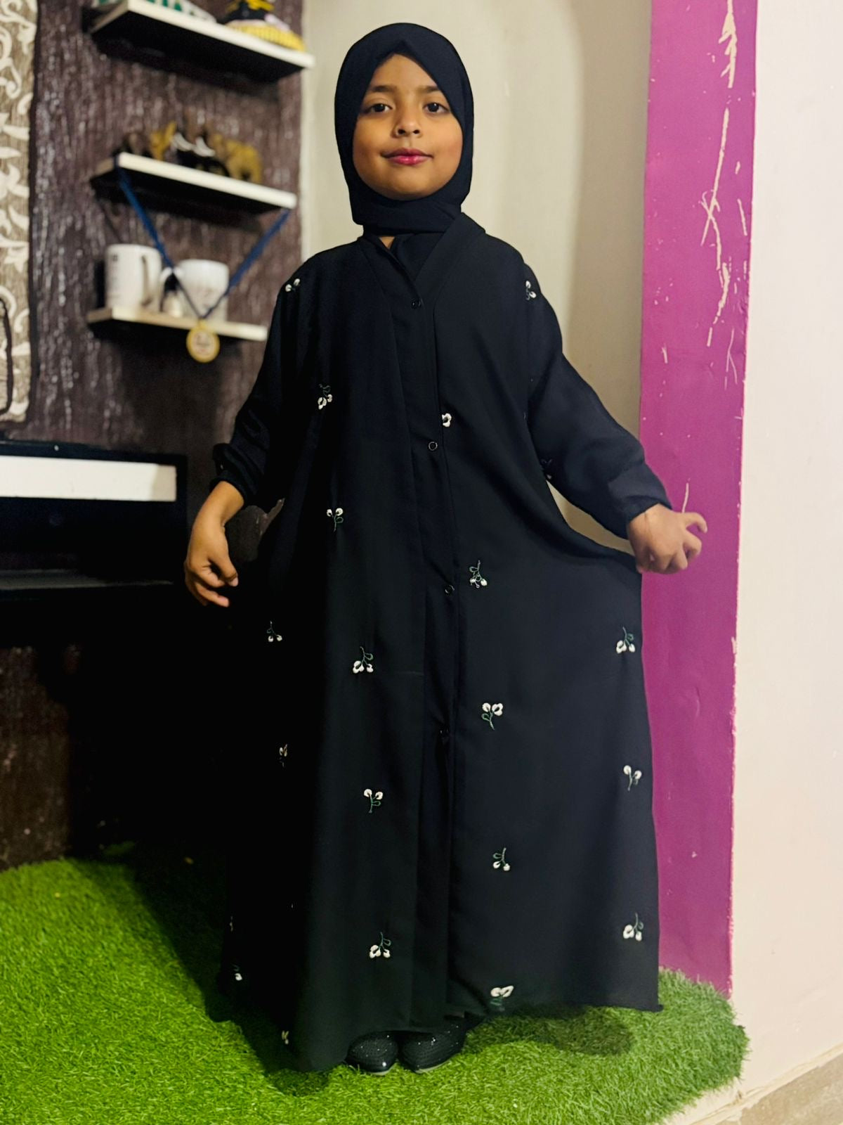 Kids Embroidery Abaya Front Open Style - Twin Tulips