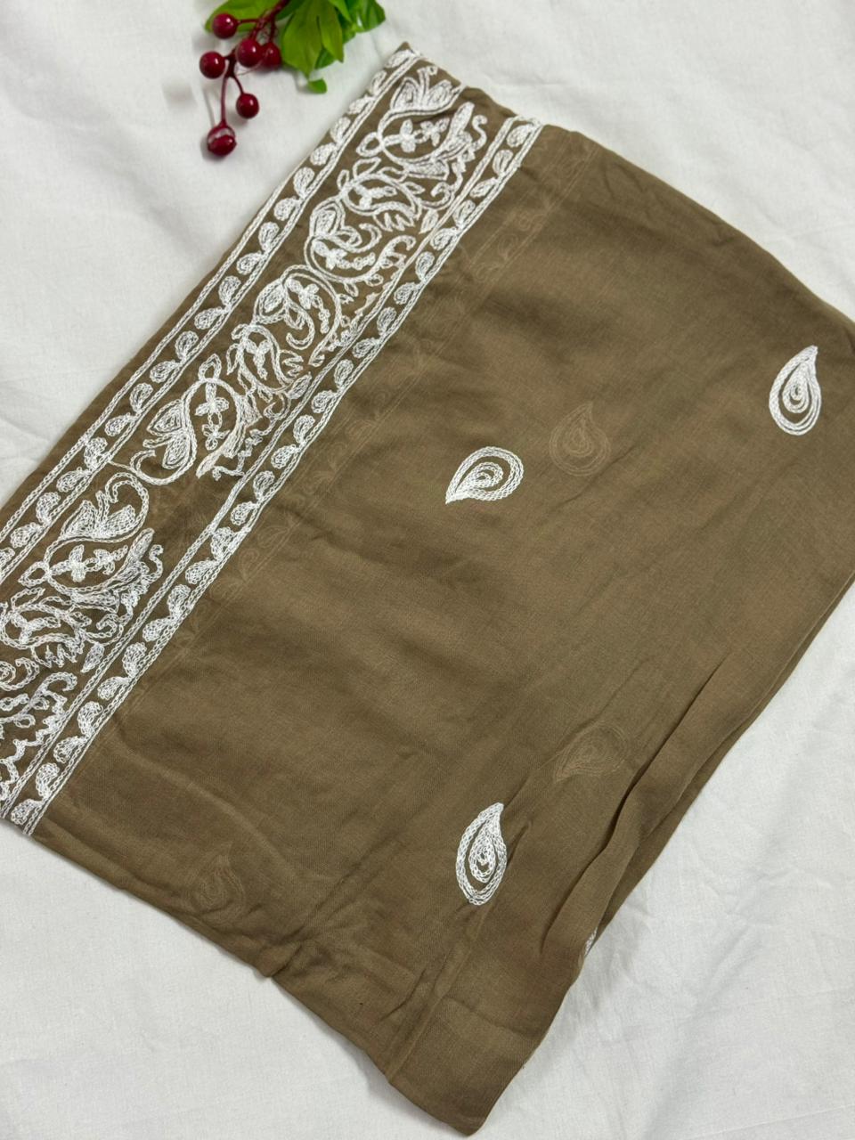 Lisa Embroidery Lawn Scarf - Sand