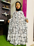Kids Abaya Front Open Style - Black n White Marbles