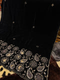 Luxury Velvet Cut Work Shawl - Bean Black