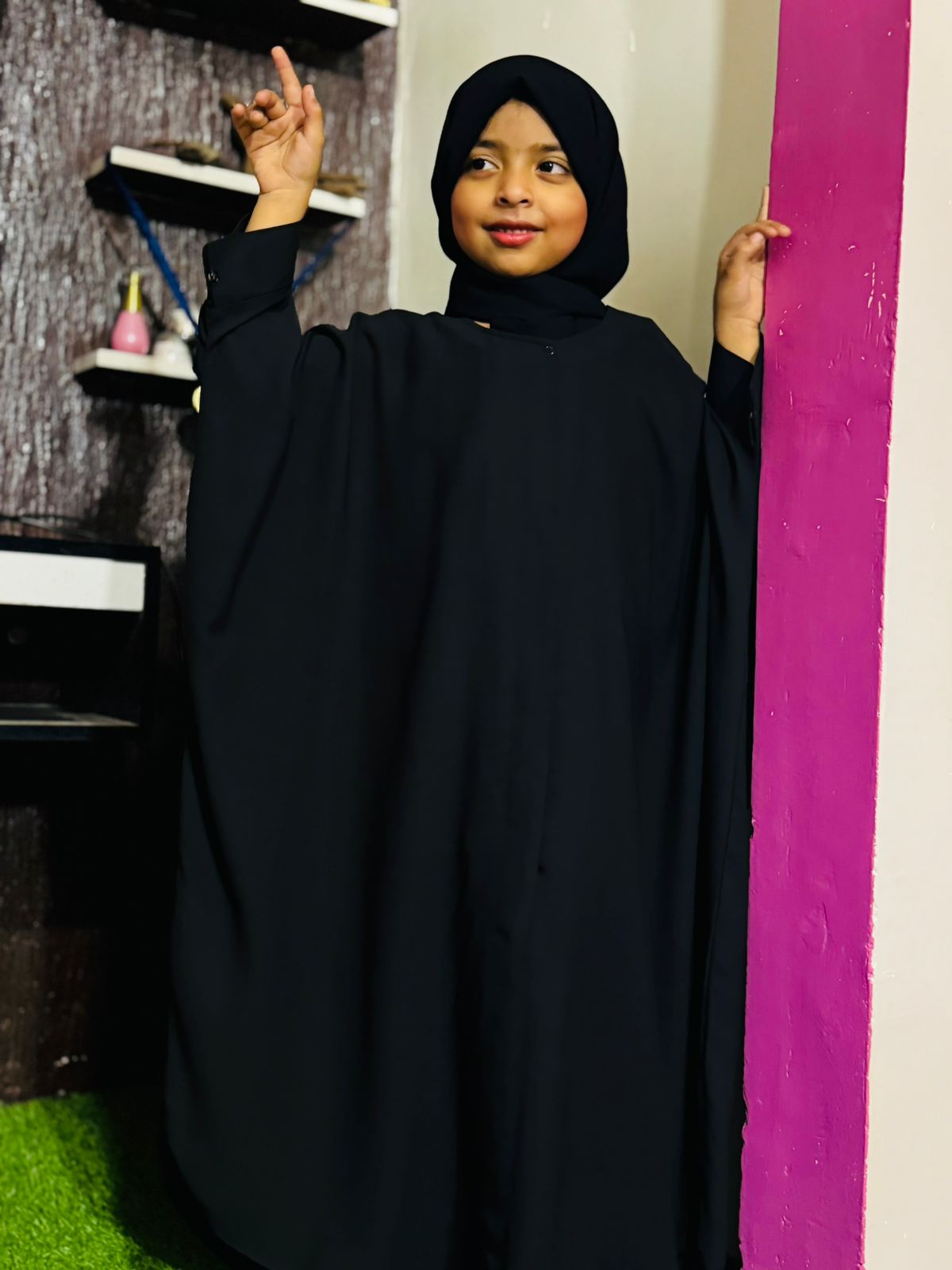 Kids Kaaftan Abaya Front Open Style - Black