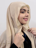 Georgette Hijab with attached Magnet & Tube Cap - Cream Coffee