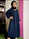 Kids Fashion Abaya Front Open Style - Deep Navy with Pleates