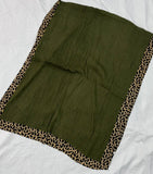 Elite Lawn Viscos Printed - Army Green Cheetah Bordered