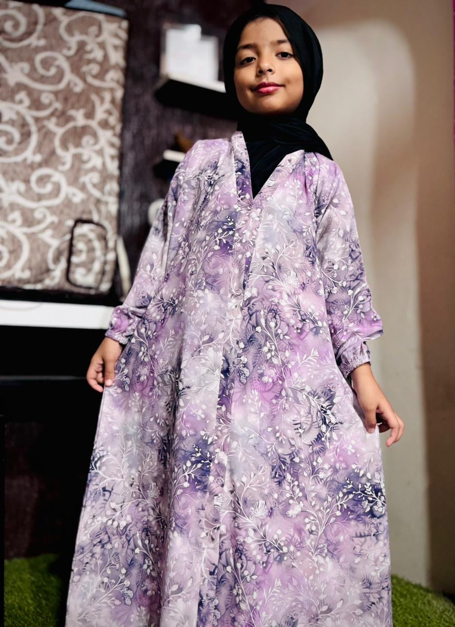 Kids Abaya Front Open Style - Lilac Spring