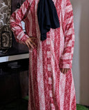 Adults Printed Abaya Front Open Style - Red Velvet