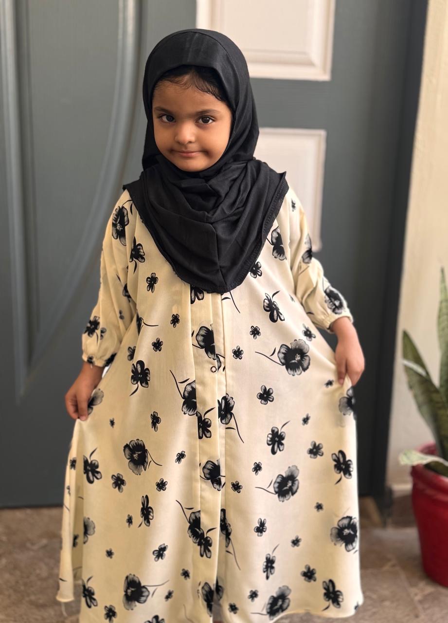 BABY Printed Abaya Front Open Style - Noori