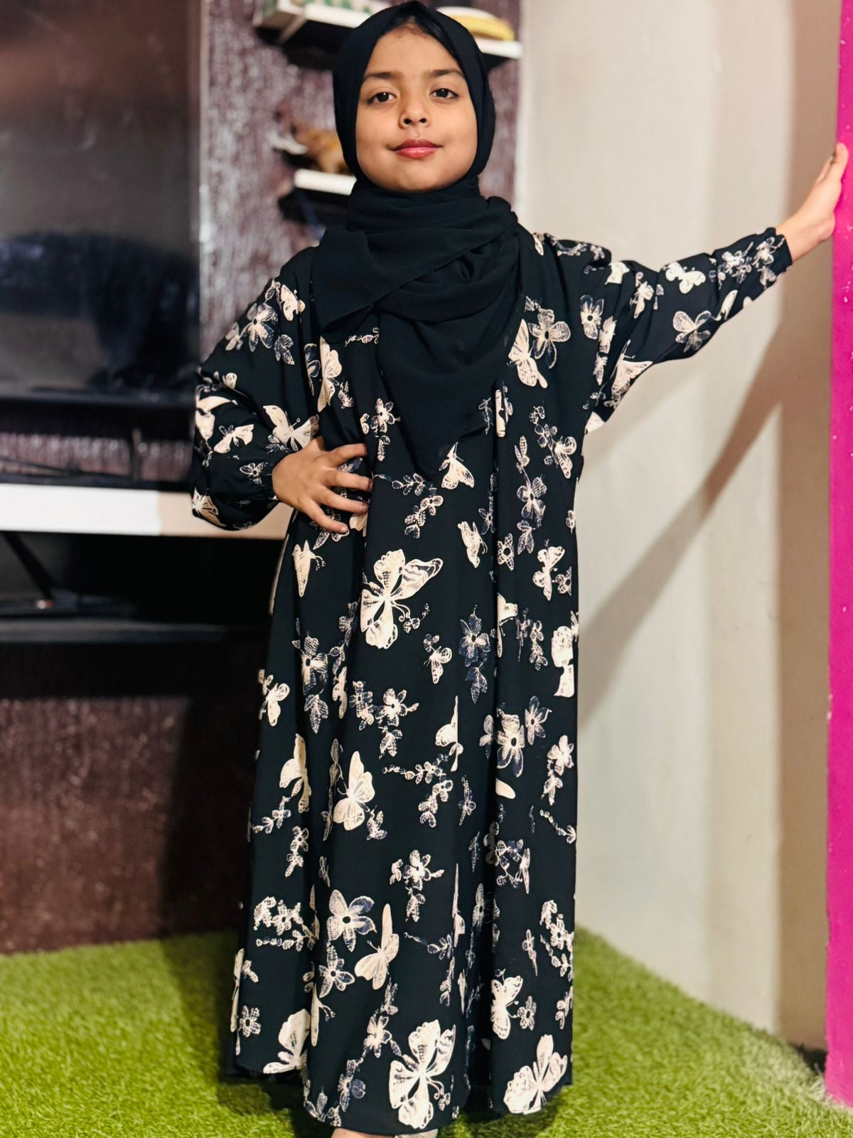 Kids Abaya MAXI Style - Noor Butterfly Black