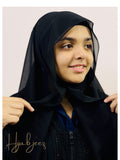 Georgette Hijab with attached Magnet & Tube Cap - Black