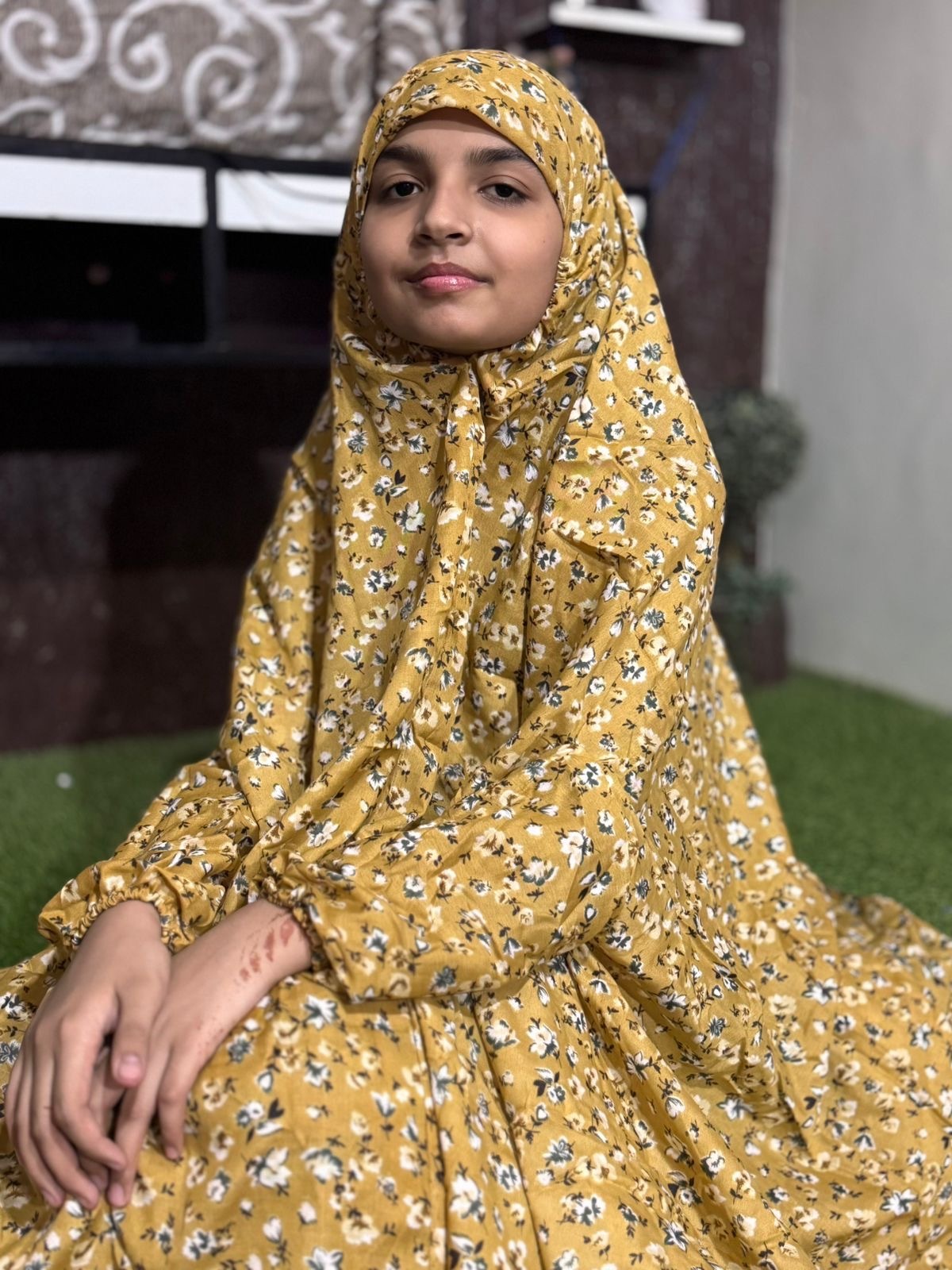 KIDS NAMAZ CHADDAR WITH FULL SLEEVES - NOOR IN FRENCH BEIGE 8 to 11 Years