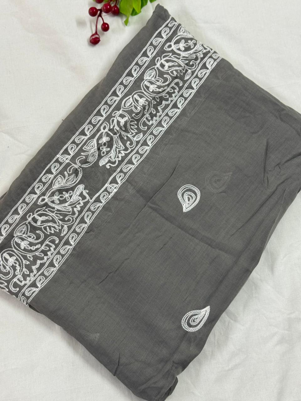 Lisa Embroidery Lawn Scarf - Grey