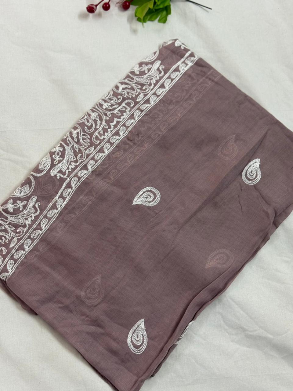 Lisa Embroidery Lawn Scarf - Spun Pearl