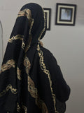 Queen Embroidery Pleated Lawn Scarf - Black