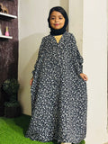 Kids Abaya Front Open Style - Black Mini Flowers