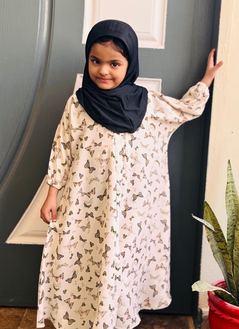 BABY Printed Abaya Front Open Style - Butterflies