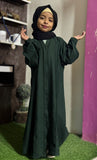 Kids Fashion Abaya Front Open Style - Green with Pleates n Lace