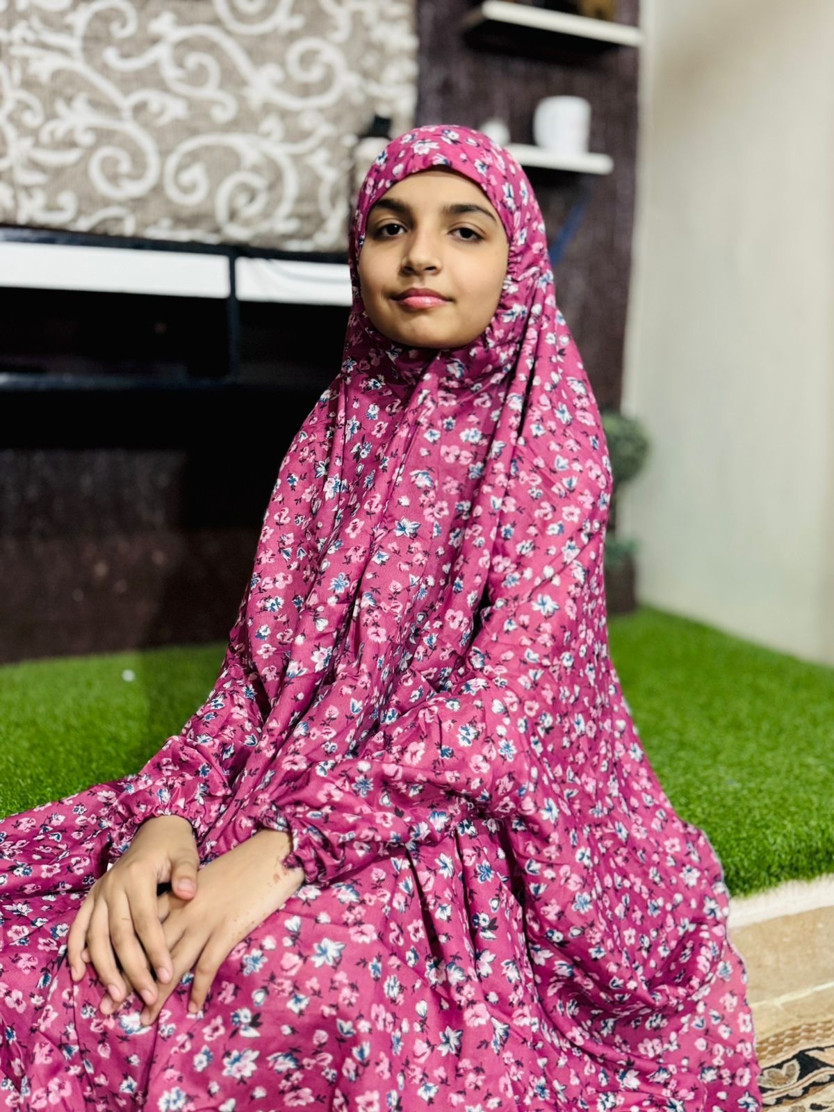 KIDS NAMAZ CHADDAR WITH FULL SLEEVES - NOOR IN FRENCH ROSE 8 to 11 Years