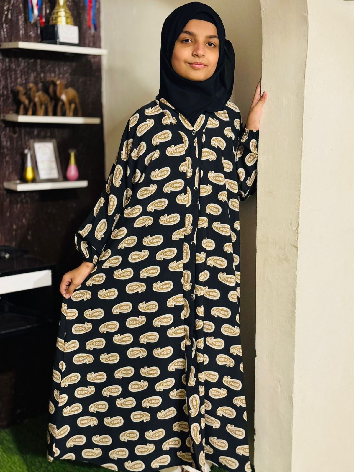 Kids Abaya Front Open Style - Beans