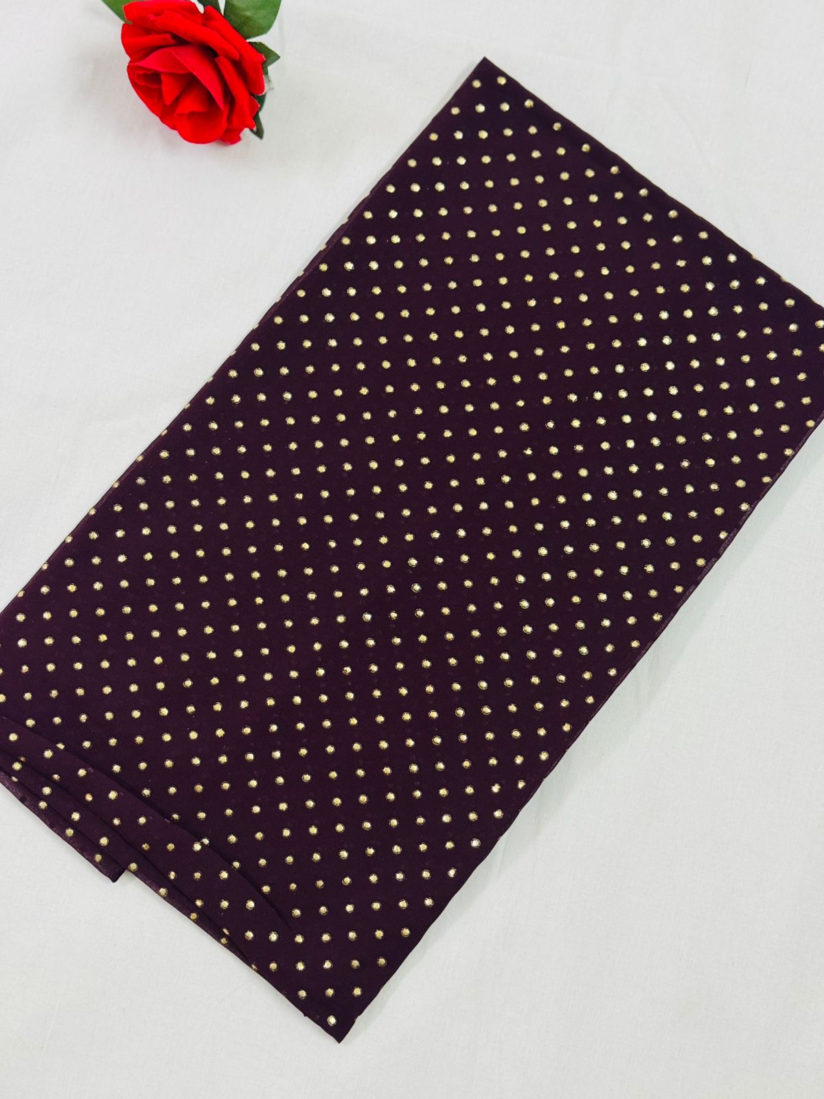 FOIL DOTTED PRINT GEORGETTE - VELVET MAROON