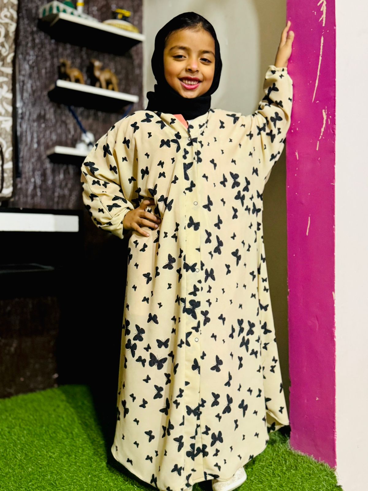 Kids Abaya Front Open Style - Sandy Butterflies