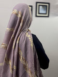 Queen Embroidery Pleated Lawn Scarf - Spun Pearl