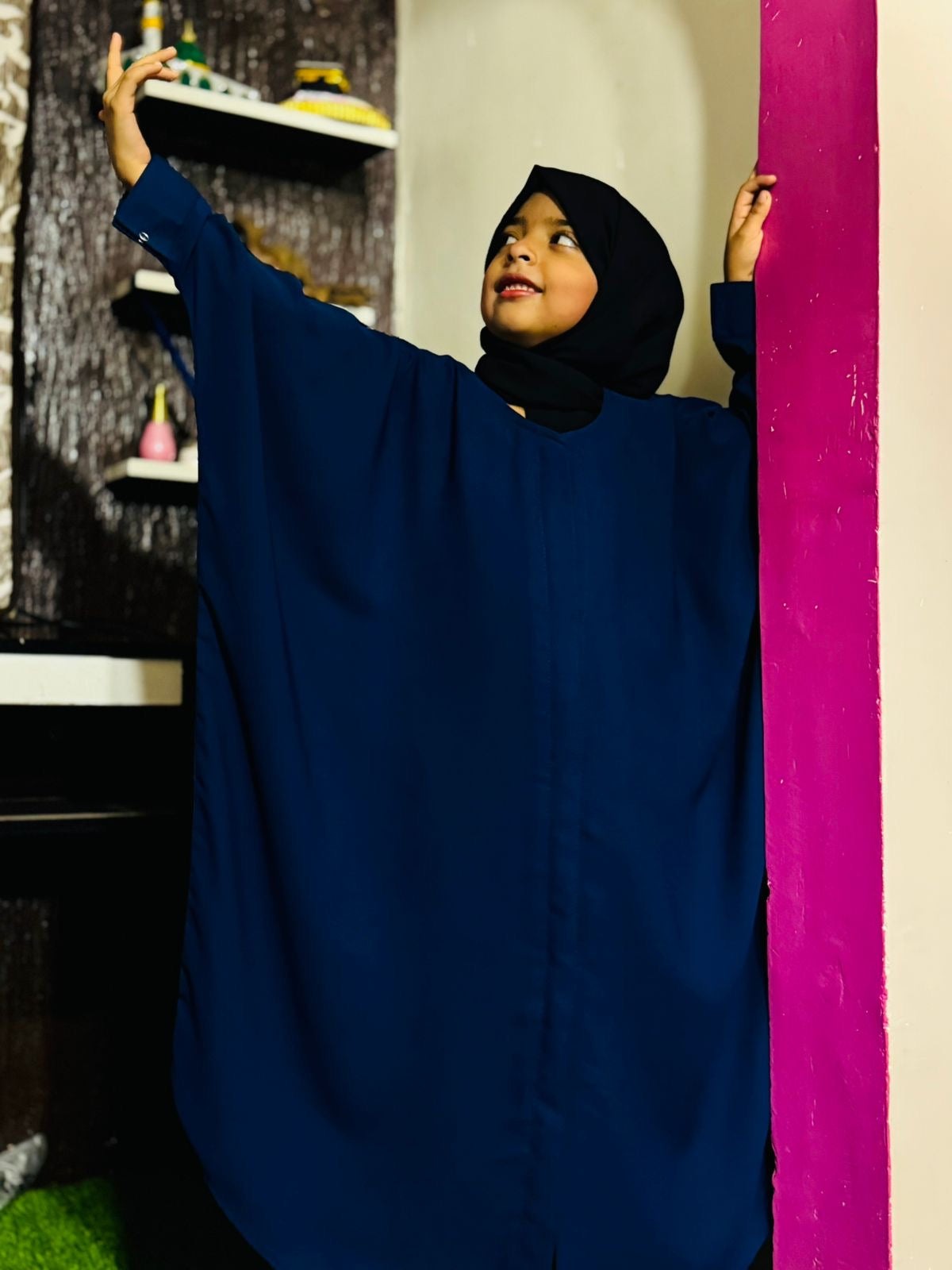 Kids Kaaftan Abaya Front Open Style - Navy