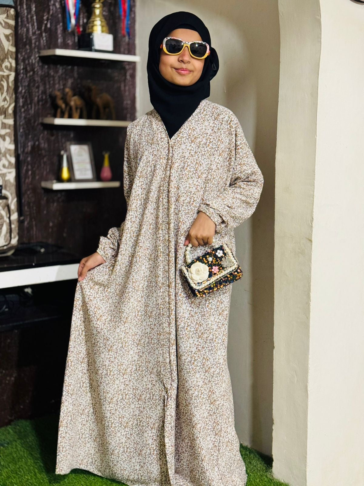 Kids Abaya Front Open Style - Soft Art