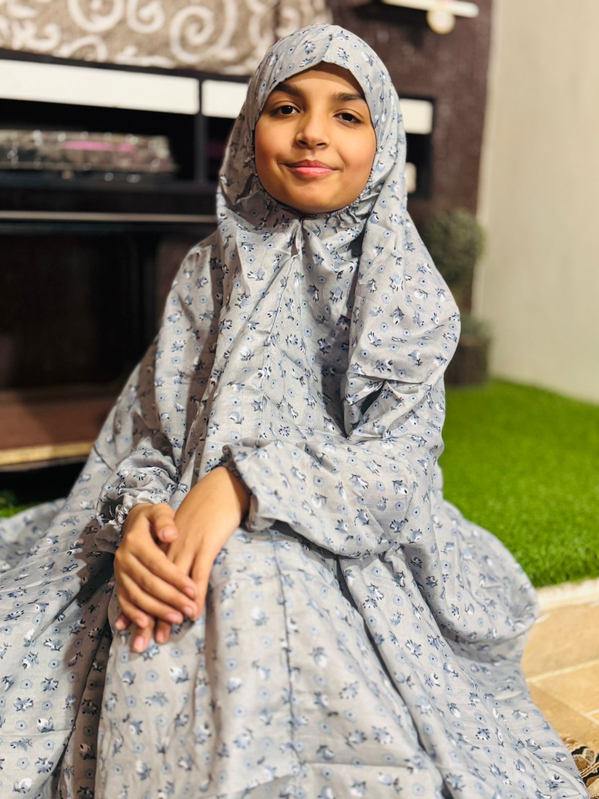 KIDS NAMAZ CHADDAR WITH FULL SLEEVES - CLOUD SPRING FLORAL 8 to 11 Years