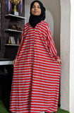 Pure Lawn Kids Abaya Front Open Style - Red Bars