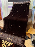 Luxury Velvet Cut Work Shawl - Leaf Pastel