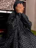 ADULTS NAMAZ CHADDAR WITH SLEEVES N NIQAB - SPRINKLE  FLORA BLACK - STANDARD SIZE