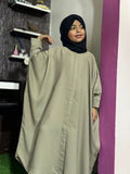 Kids Kaaftan Abaya Front Open Style - Greyish Green