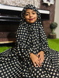 KIDS NAMAZ CHADDAR WITH FULL SLEEVES - BLACK WITH CIRCLES 5 to 7 Years