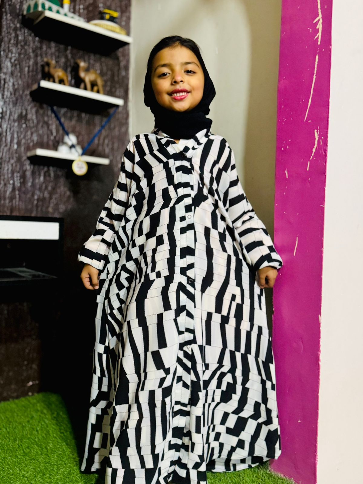 Kids Abaya Front Open Style - Zebra Art