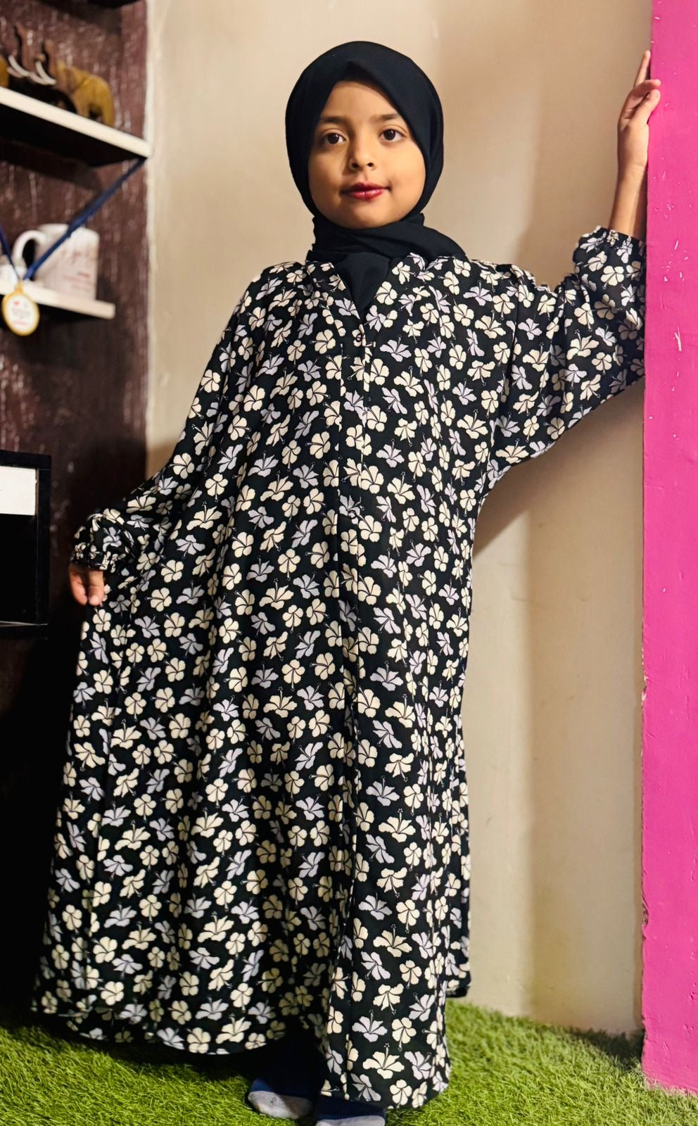 Kids Abaya Front Open Style - Chic Flower