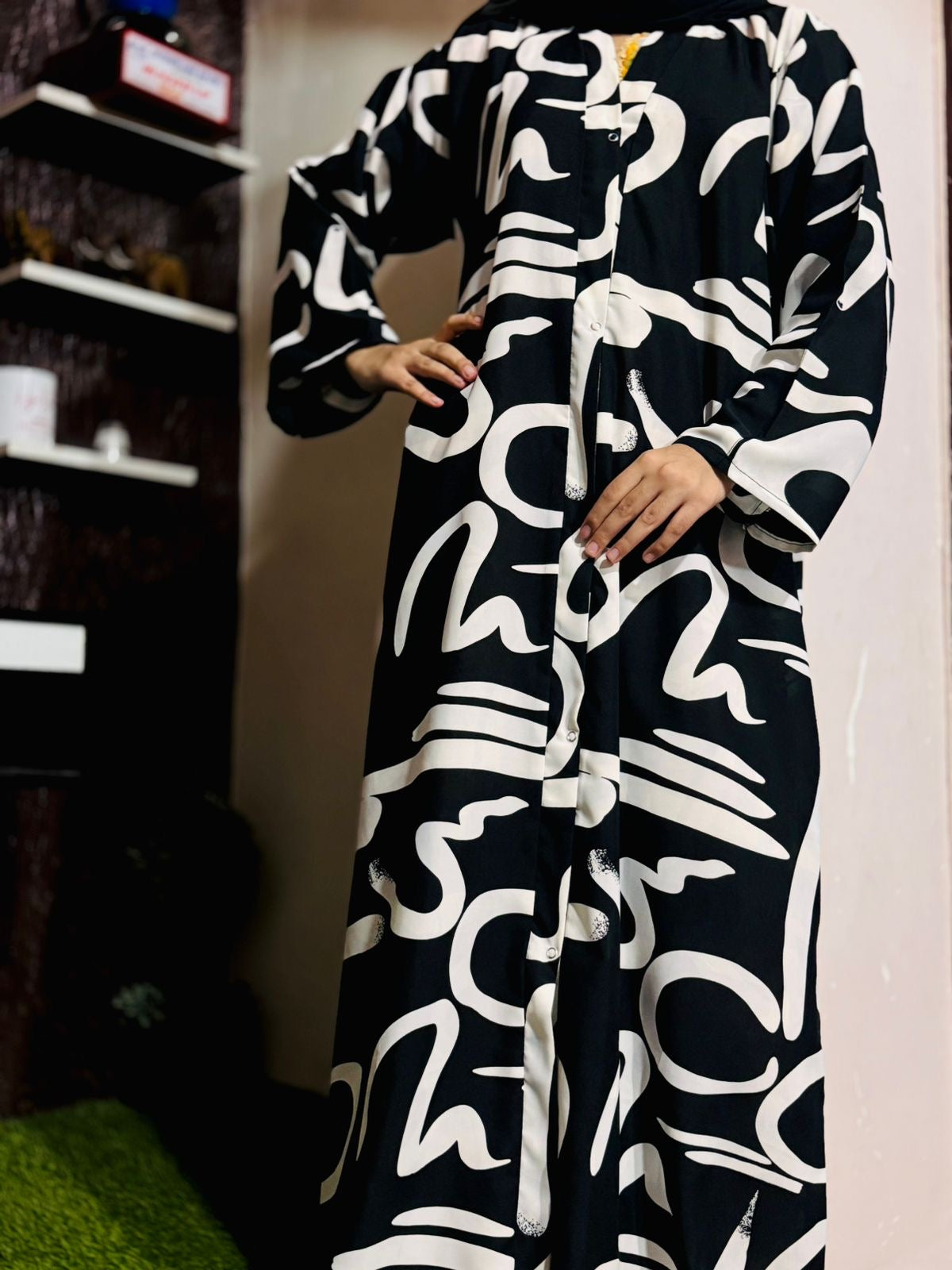 Adults Printed Abaya Front Open Style - ND 4